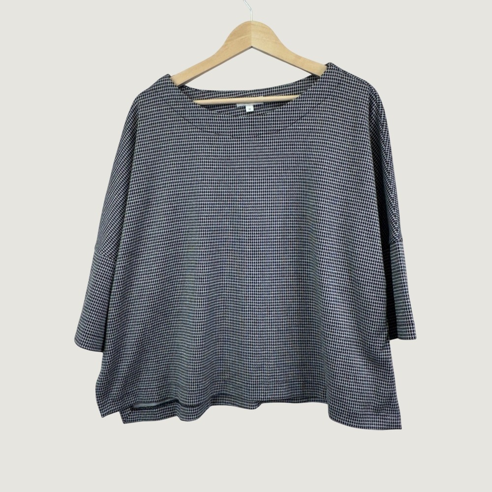 Max‎ Studio London Top 1X Black White Houndstooth Boxy Knit Pullover Blouse